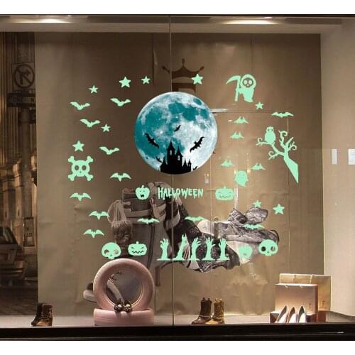 Behogar 3PCS Halloween Party Ghost Bat Moon Star Luminous Glow in the Dark Wall Decoration Decals Stickers for Room Home Bedroom