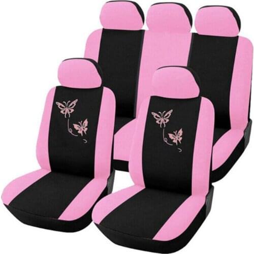 Pink Car Seat Covers Butterfly Embroidery Car-Styling 4/9pcs Woman Seat Covers Automobiles Purple Car Interior Accessories
