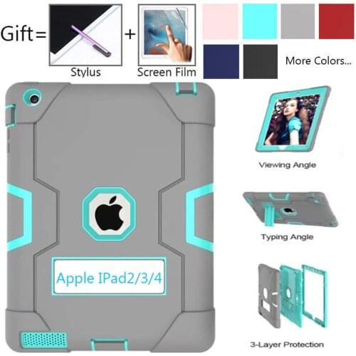 For Apple iPad2 iPad3 iPad4 Kids Safe Armor Shockproof Heavy Duty Silicon+PC Stand Back Case Cover For ipad 2 3 4 Tablet PC Capa
