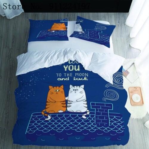 Home Textiles Cartoon Animal Quilt Cover Night Bed Linens Comforter 3PCS Bedding Set 200*200 Couple Cat Printing Duvet Cover
