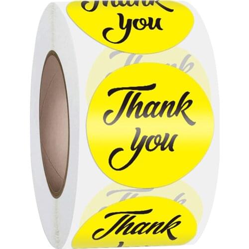 100-500pcs Labels 1 Inch Yellow Coated Paper Sticker Thank You Wedding Sticker Beautiful Gift Card Envelope Seal Label Sticker