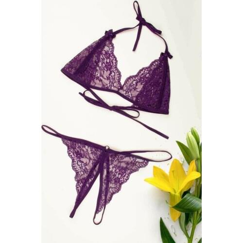 LOOK FOR YOUR WONDERFUL NIGHTS Womens Purple Lace Fantasy Bra Set IN GORGEOUS COLOR FREE SHIPPING