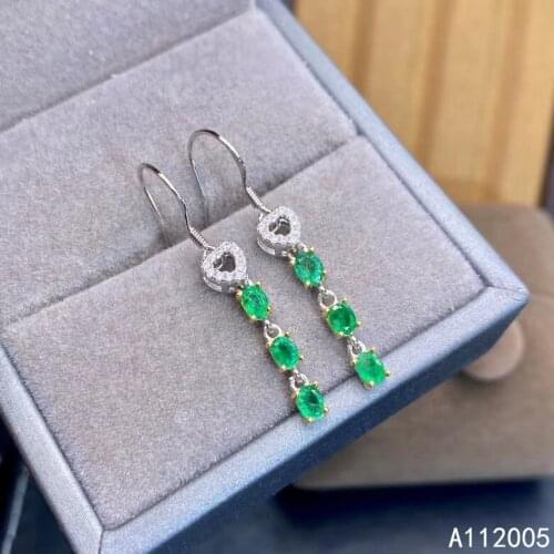 KJJEAXCMY Fine Jewelry 925 sterling silver inlaid natural gemstone Emerald female earrings Eardrop lovely support detection