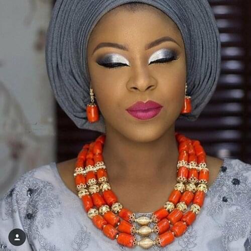 Traditional Wedding Beads Jewelry Sets Nigerian African Coral Beads Jewelry Set Gold Jewelry Accessory 2017 Free Shipping CNR805