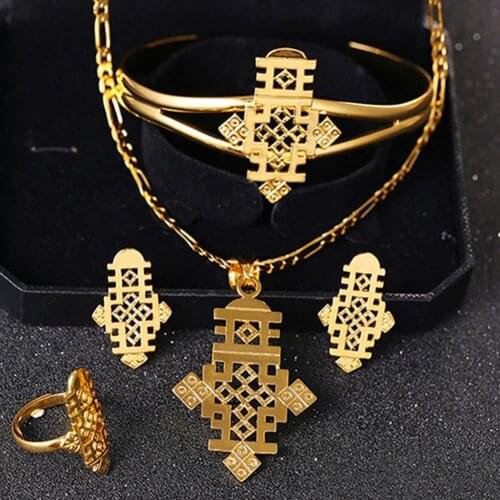 Golden Pleated Geometric Pendant Necklace Earrings Bangle Ring Jewelry Set