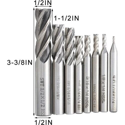 1set 4 Flutes End Mill Bits High Precision HSS Metal Cutter Milling Tool Router Bit Wood Metal End Cutter Drill Bits