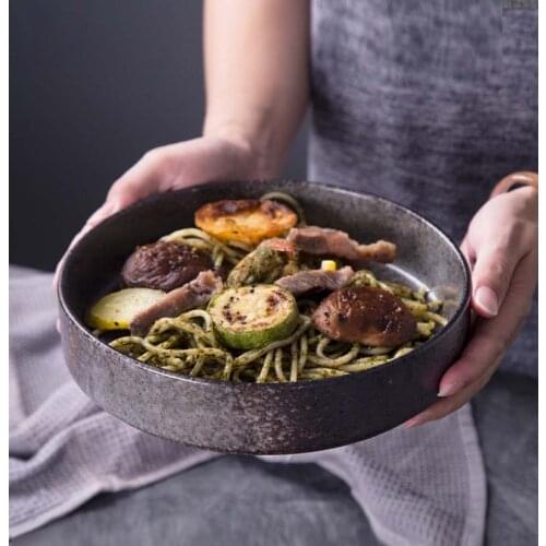 Creative tableware ceramic round bowl soup bowl vegetable bowl rice bowl large bowl deep dish western food bowl plate soup plate