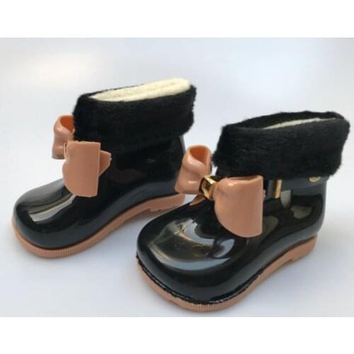 MHYONS Baby girl rain boots baby children snow boots plus velvet warm bow rain boots fashion rubber shoes children jelly shoes