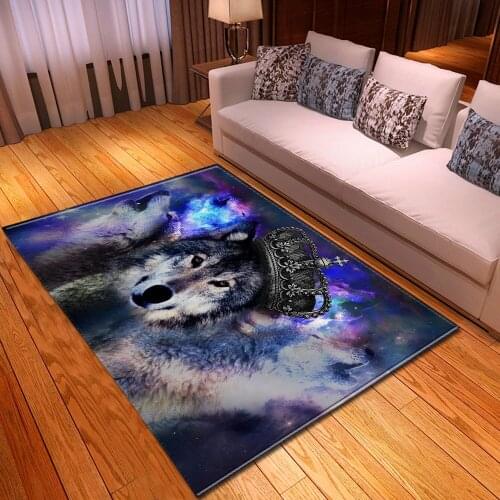 Cartoon Crown Wolf 3D Printing Carpets For Living Room Bedroom Area Rugs Flannel Child Crawl Play Kids Mat/Rug Decor Room Carpet