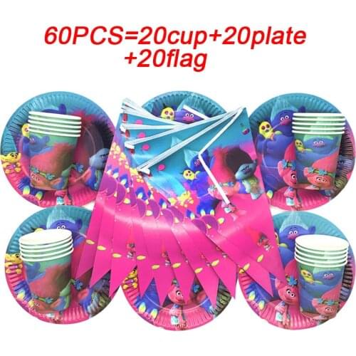 Baby Shower Trolls Boys Birthday Party Decoration Flags Banner Disposable Tableware Set Wedding/Valentines Party Supplies Sets