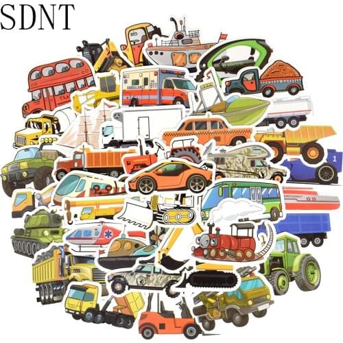 50 PCS Transportation Cartoon Sticker Toys for Boys Car Ship Aircraft Anime Sticker for DIY Kids Toys Room Learning Traffic Tool