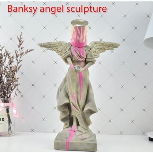 OriginalFake Banksy sculpture Pour The Paint Iron Bucket Angel Resin Full-Length Portrait Street Art Sculpture Action Figure Toy