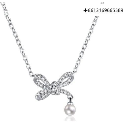 Link Series S925 Silver Abstract Bow Pearl Necklace Ladies Collarbone Chain