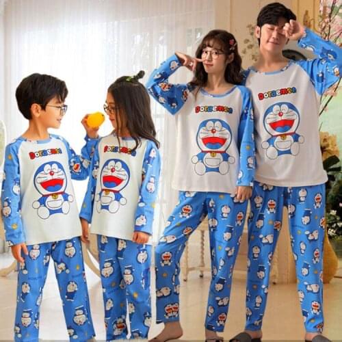 New Autumn Winter Cute Cartoon Parent-Child Pajamas For Boys Girls Family Sets Pure Cotton Long Sleeve Home Wear Kids Clothes