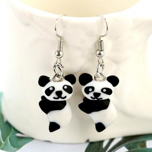 Cute Women Polymer Clay Panda Pendant Dangle Ear Hook Earrings Party Jewelry