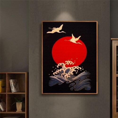 Crane Prints Tranditional Chinese Home Decor Canvas Poster Abstract Pictures for Home Design Frameless Wall Art