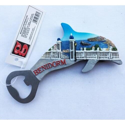 QIQIPP Benidorm Creative Dolphin Landscapes, Spain, tiles bottle opener travel souvenirs with hand salutes