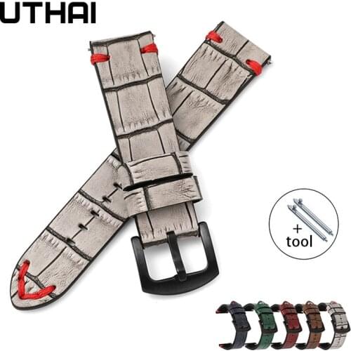 UTHAI Z45 Genuine leather Watchbands Retro High quality Watch strap Bracelet Belt 20mm 22mm Steel Buckle Wrist Band +tool
