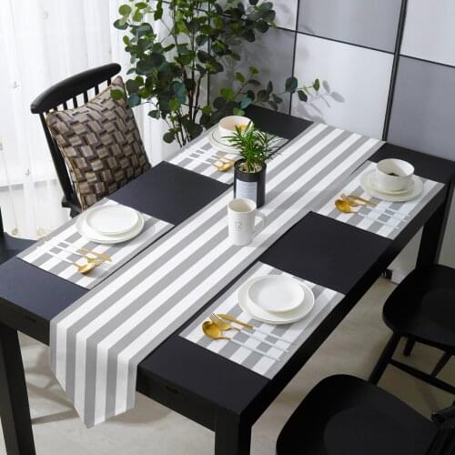 Gray White Stripe Table Runner Table Mats Cover For Home Wedding Banquet Festival Party Catering Hotel Table Decoration
