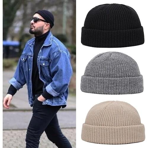 Winter Retro Brimless Baggy Melon Cap Cuff Docker Fisherman Beanies Hats For Men Knitted Hats for Women Skullcap Men Beanie Hat