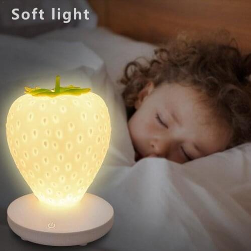 Silicone Strawberry Nightlight Touch Dimmable Led Night Light USB Bedside Lamp for Baby Children Kids Bedroom Decoration Gifts