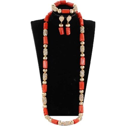Fabulous Real Coral Beads for Men 40 inches Long Coral Necklace Bracelet Groom Jewelry Set Dubai Gold Male Coral Beads CL150