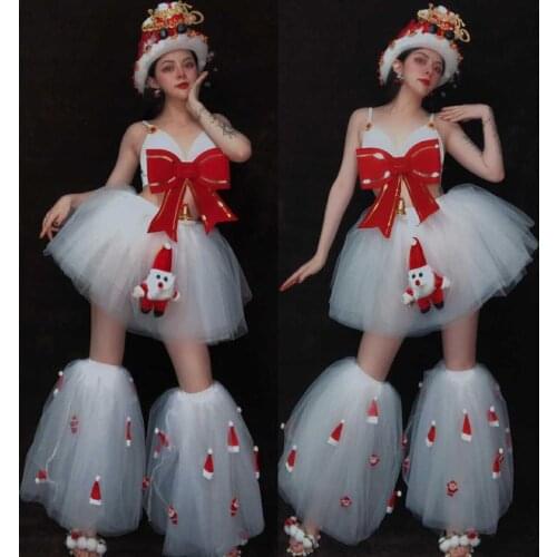 Christmas Party Dance Costume White TuTu Skirt Bar Singer Ds Dance Clothes Gogo Rave Outfit Stage Performance Wear DT2148