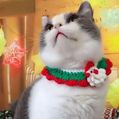 Puppy Decoration Cat Accessories for New Year Wool Handmade Cat Collar for Chritmas Santa Clause Dog Necklace Knited Pet