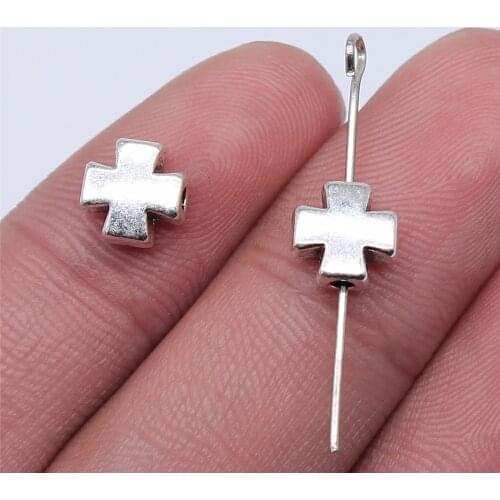 WYSIWYG 20pcs 8x8mm Antique Silver Color Cross Beads For Jewelry Making DIY Jewelry Findings