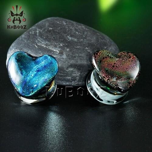 Heart Shaped Glass Ear Piercing Plugs Strechers Fashion Body Jewelry Gift For Women Men Mutil Color 8mm