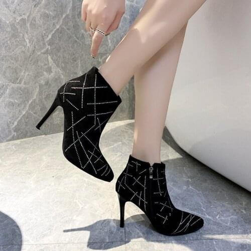 Vogue Nice Fashion diamond Crystal Stretch Fabric Heel High 9CM Sock Boots Ankle Boots Pointed Toe Woman Boot