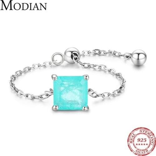 Modian Silver Free Size Square Tourmaline Female Ring 100% 925 Sterling Silver Elegant Chain Link Rings For Women Fine Jewelry