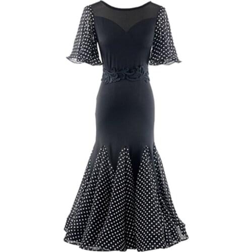 New Modern Ballroom Dance Competition Dress Women short Sleeves Big Swing Mesh Waltz Dress New National Standard Costumes