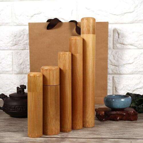 1 Pcs Bamboo Tube Tea Box Airtight Small Container Spices Storage Jar with Lid AUG889