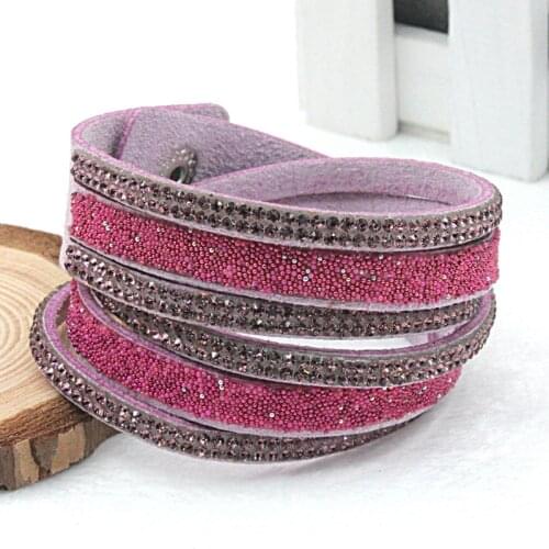 1 pc/lot 2018 New Arrival Fashion Jewelry Colorful Partical 6 Layer Rhinestone Charm Bracelet&bangle Leather Bracelet For Women