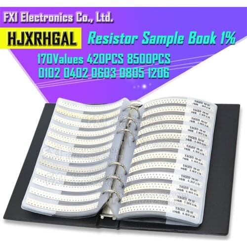 170values *50pcs=8500pcs 0201 0402 0603 0805 1206 SMD resistor 1% 0R~10M Sample Book Resistors Assortment Kit Resistors
