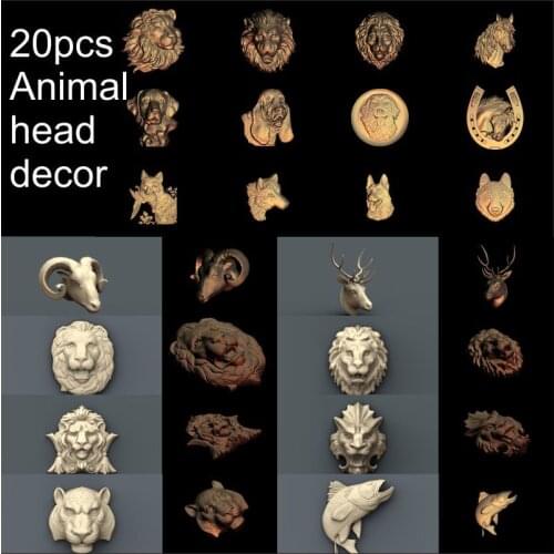 20pcs Animal head decoration 3d model STL relief for cnc STL format Animal Relief Model STL Router Engraver ArtCam