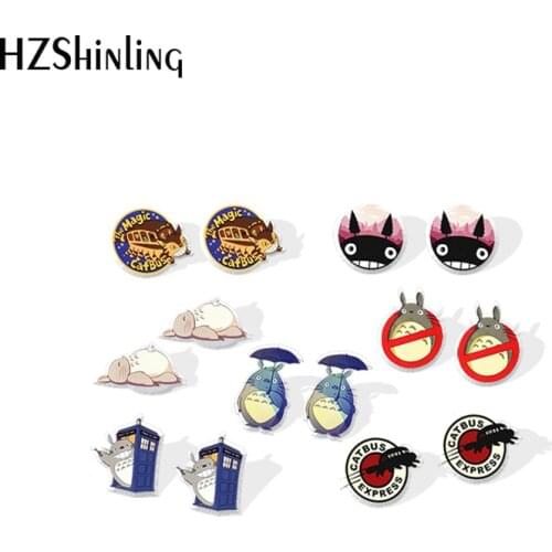 2020 New Totoro Stud Earring Magic Cat Bus Acrylic Earrings Resin Epoxy Cute Jewelry Gifts Girl