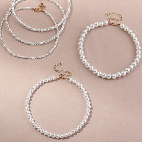 5Pcs/Set Round Beads Pearl Chain Choker Necklace for Women Charming Jewelry Gift T21F