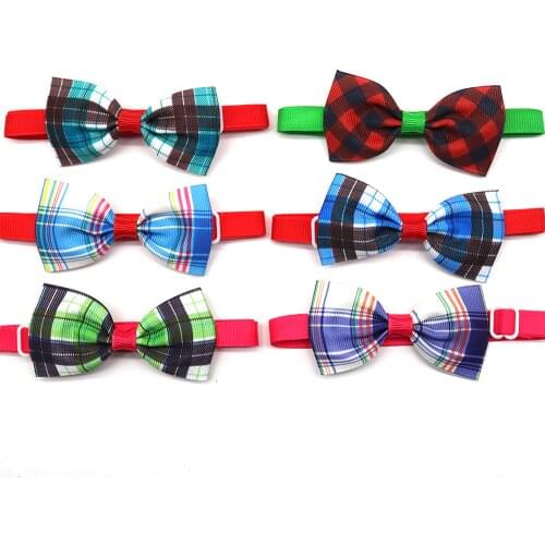 50pcs Dog Cat Bow Ties&Bowtie Adjustable Classic Plaid Ribbon Dog Collar Dog Accessories Pet Supplies