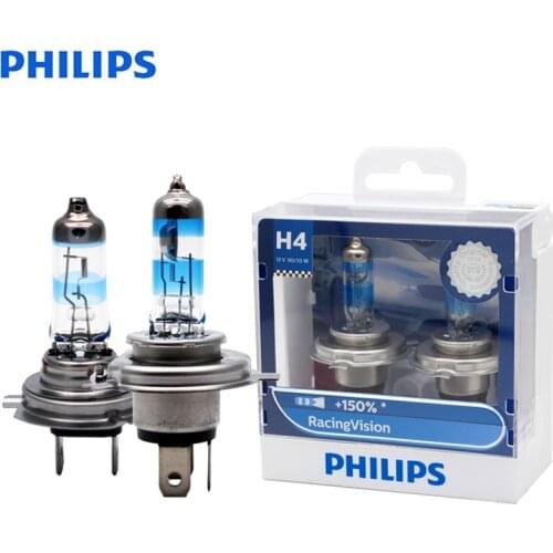 Philips H4 H7 9003 Racing Vision +150% More Brightness Auto Headlight Hi/lo Beam Halogen Lamp Rally Performance ECE, Pair