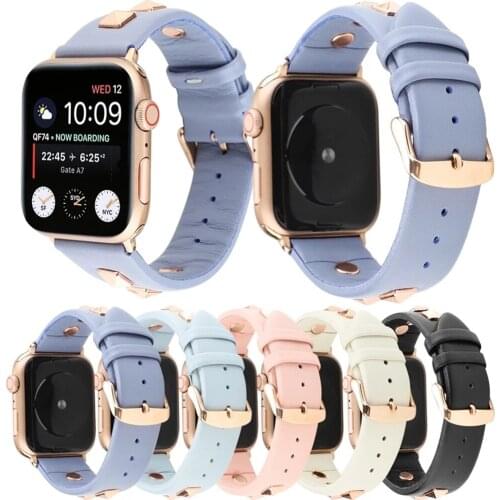 WristBand Bracelet for Apple Watch SE Band Series 6 5 4 3 40mm 44mm Rivet Style Leather Strap for iWatch 38 42mm Men/Women Belt
