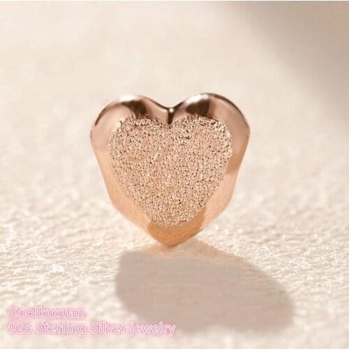 Spring 100% 925 Sterling Silver Matte Brilliance Heart Charm, Rose gold beads Fits Original Pandora bracelets Jewelry diy