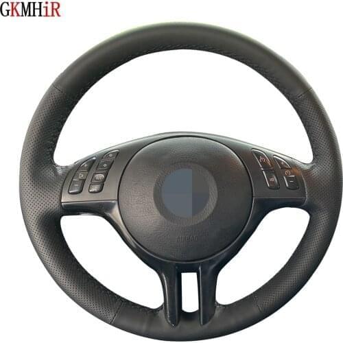 Car Steering Wheel Cover Hand-Stitched Non-Slip Black Genuine Leather For BMW E46 325i X5 E53 E39 Steering Wheel Braid