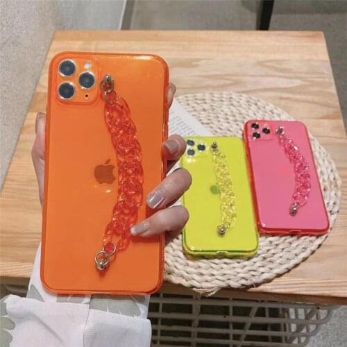 Fashion Fluorescent Chain Phone Case For iPhone 11 11 Pro Max SE 2020 8 7 Plus XS XR MAX X 6 6S 10 Plus Camera Protection Cover