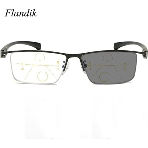 Photochromic Progressive Multifocal Reading Glasses Men Half Frame Transition Sunglass Presbyopia Glasses Business Male Eyewear