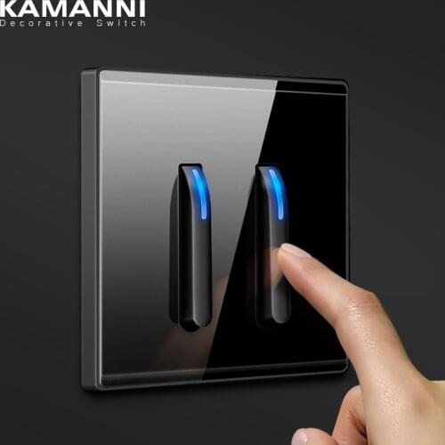 KAMANNI Luxury Light Switch LED Indicator 2 Gang Wall Switches Glass Socket with Switch USB Wall Socket 220V
