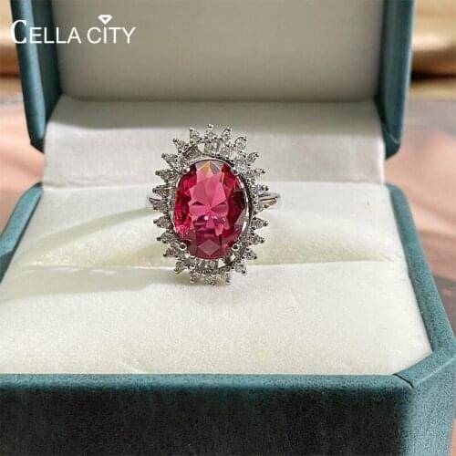 Cellacity Classic 925 sterling silver ring for women with oval shape ruby gemstones wedding party silver fine jewelry gift