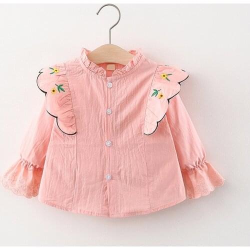 Menoea Toddler Casual Shirts for Girls 2021 New Fashion Newborn Baby Embriodery Flower Cute Blouses Ruffles Kids Clothes 0-3Y