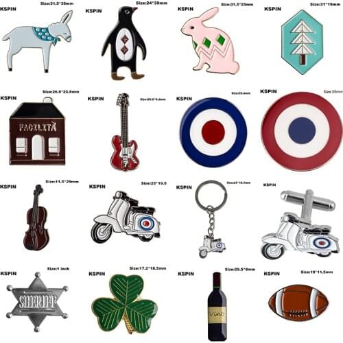 Metal Badge Donkey Pengiun Rabbit Tree House Badge Guitar MOD Target White Moto Colver Sheriff Vino Soccer